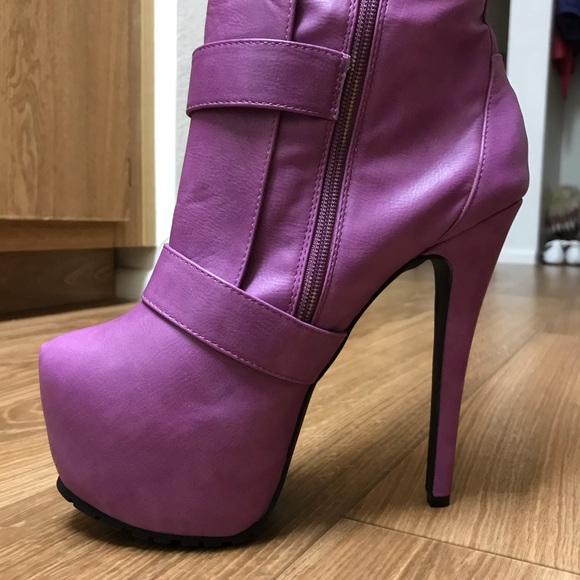 Purple Knee-High Heel Boots (Never Worn). - Picture 2 of 5
